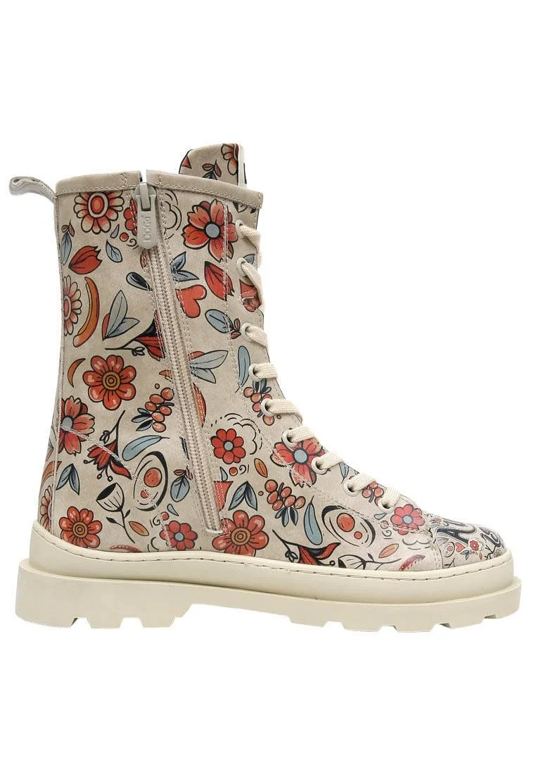 Women Vegan Leather Beige Zipper Long Boots - Autumn is Back Design
