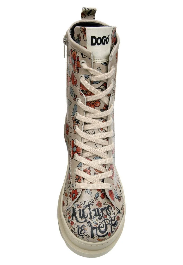 Women Vegan Leather Beige Zipper Long Boots - Autumn is Back Design