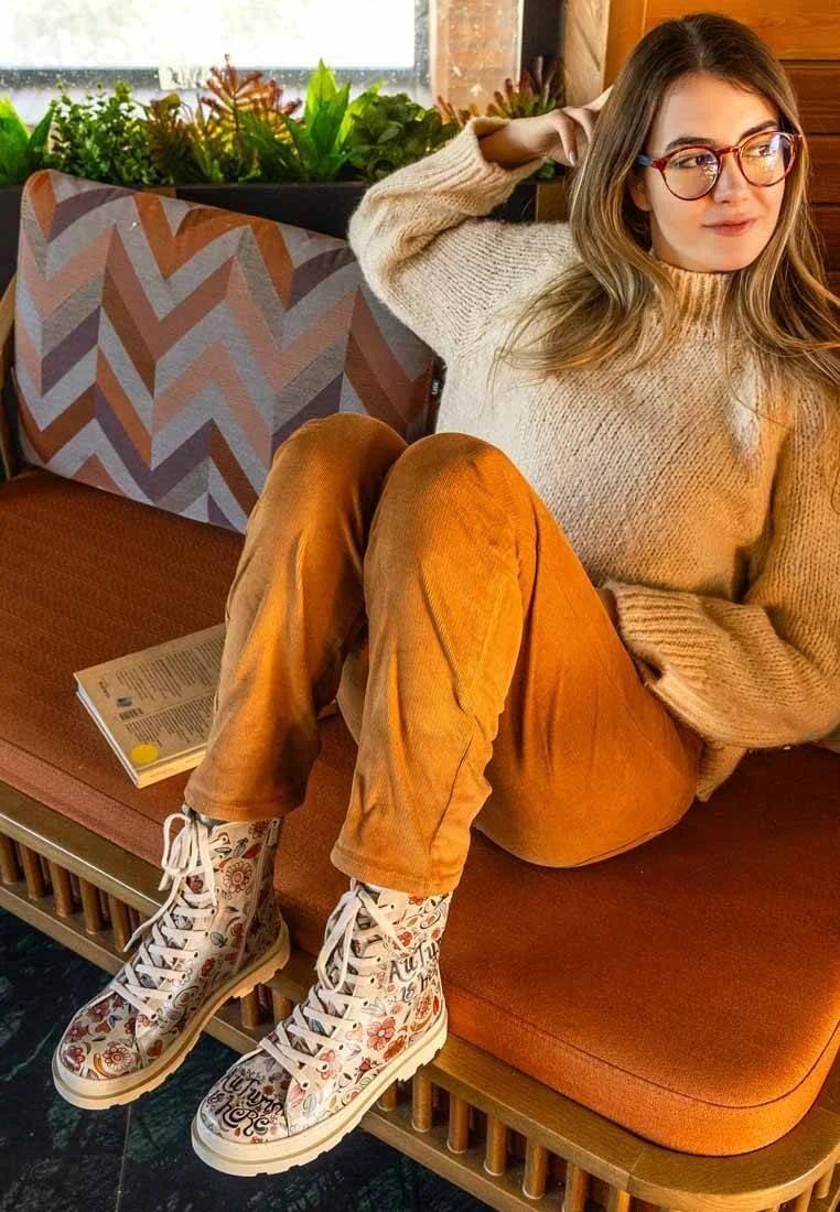 Women Vegan Leather Beige Zipper Long Boots - Autumn is Back Design