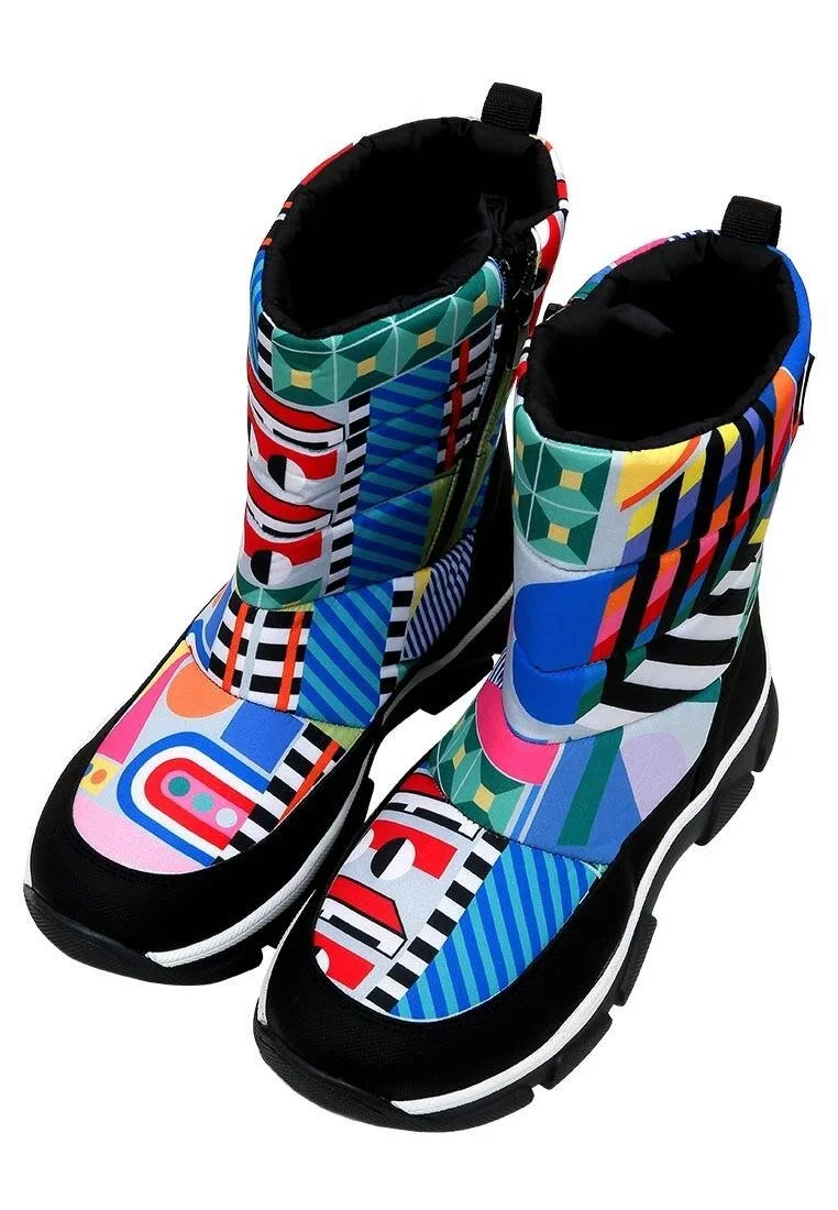 Women Vegan Multicolor Snow Boots - Geometric Design