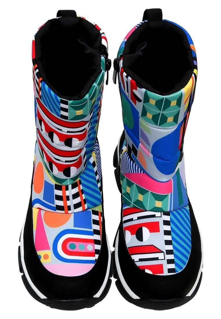 Women Vegan Multicolor Snow Boots - Geometric Design