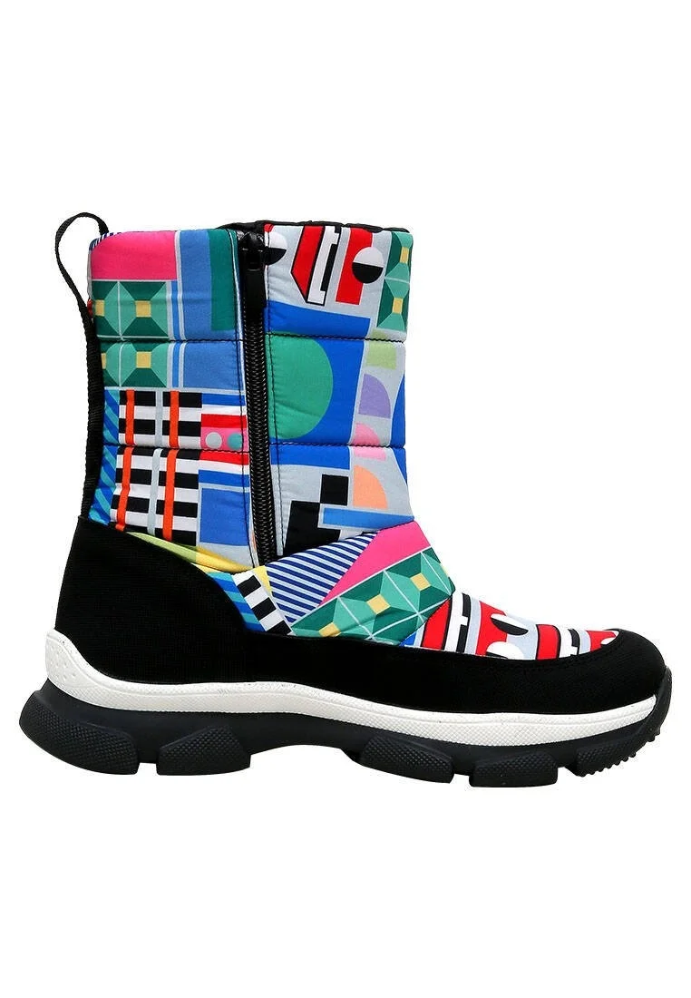 Women Vegan Multicolor Snow Boots - Geometric Design