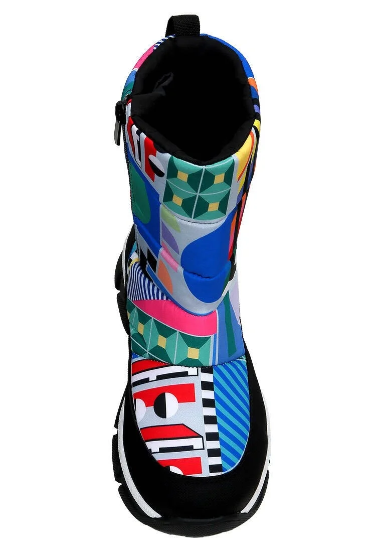Women Vegan Multicolor Snow Boots - Geometric Design
