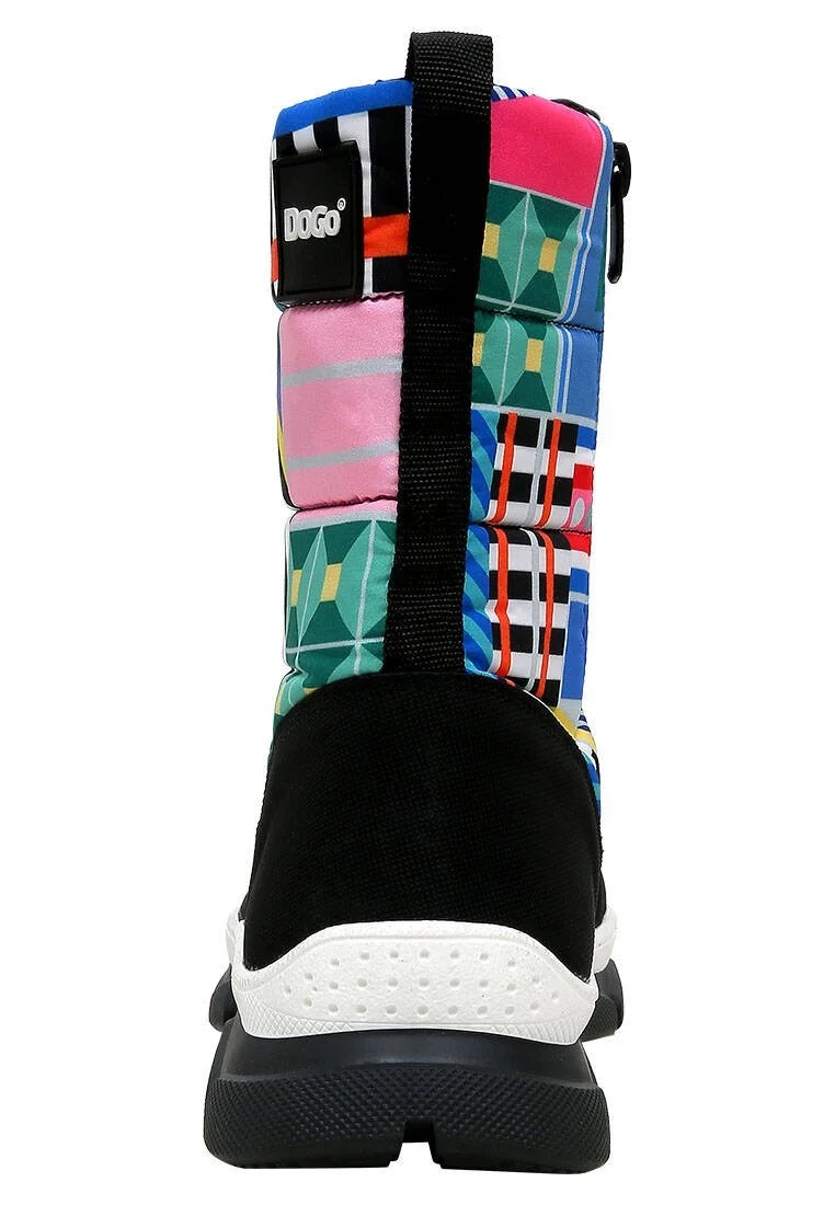 Women Vegan Multicolor Snow Boots - Geometric Design