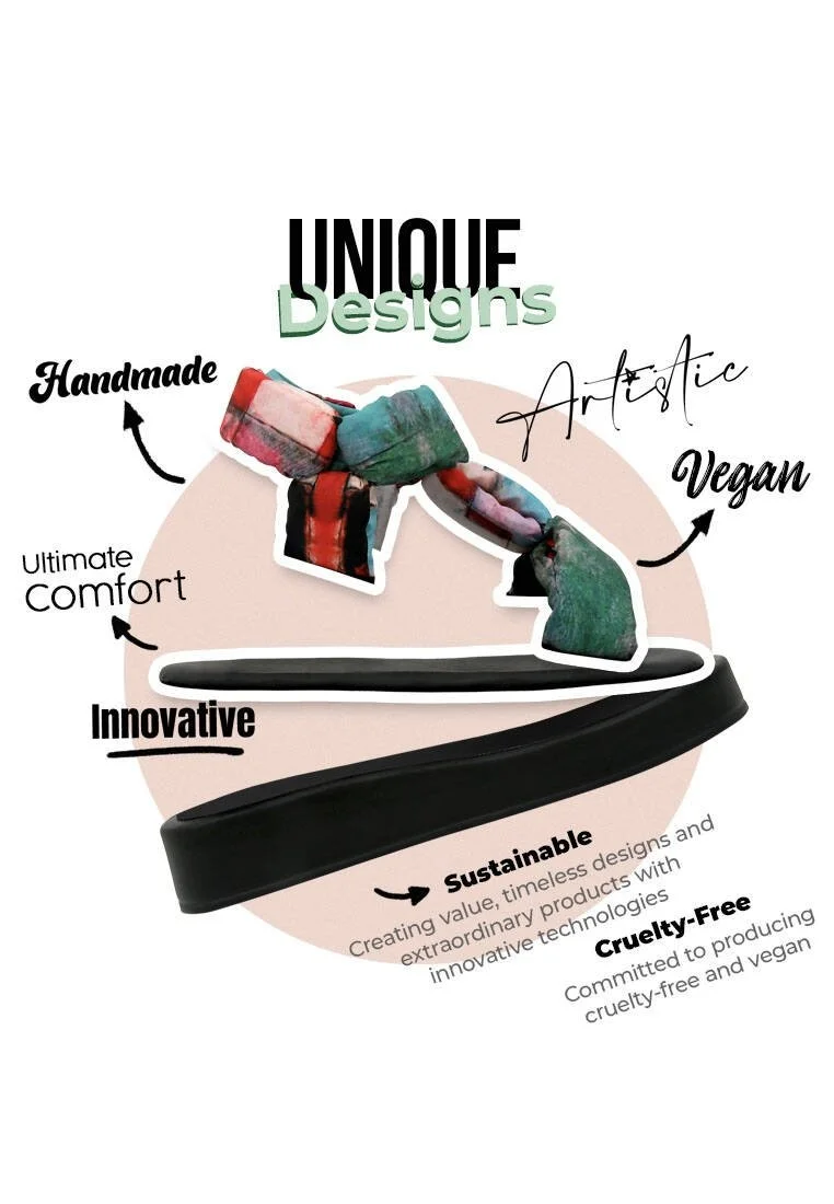 Women Vegan Multicolor Wedge Sandals - Grass and Sea Design