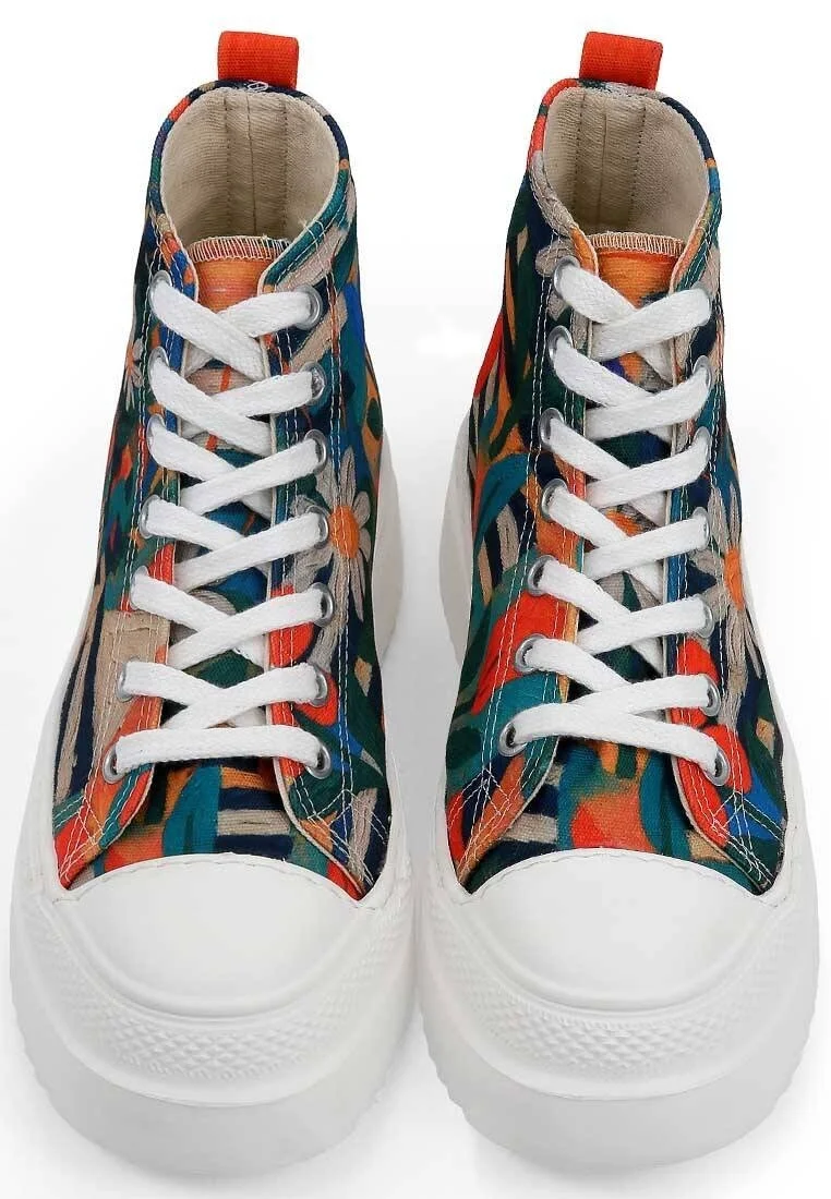 Women Vegan Multicolor Platform High Sneakers - Blossom Hug Design