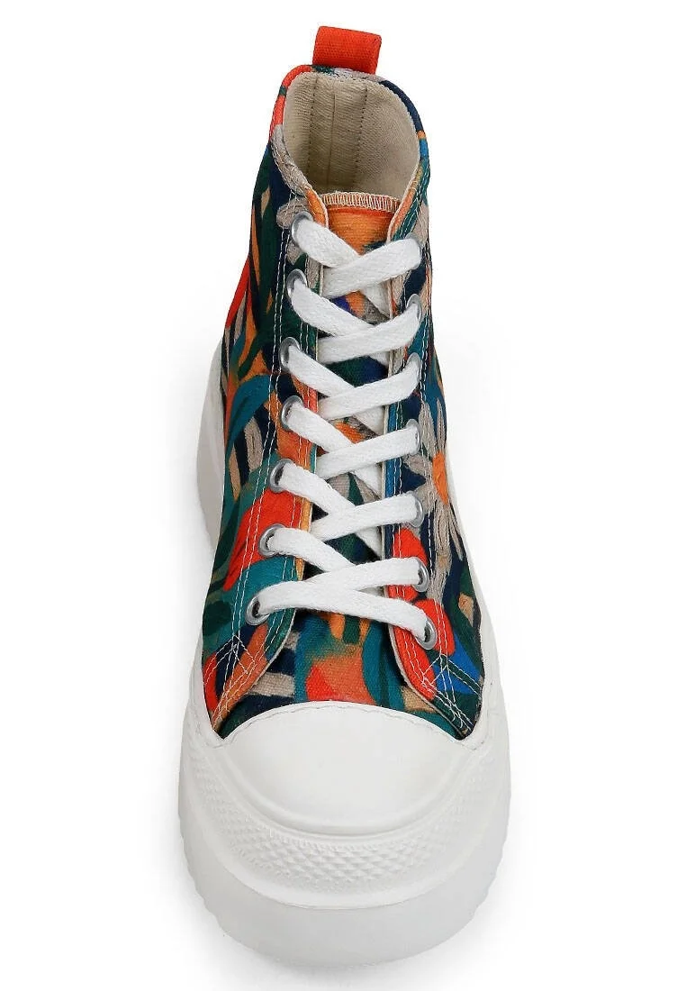 Women Vegan Multicolor Platform High Sneakers - Blossom Hug Design
