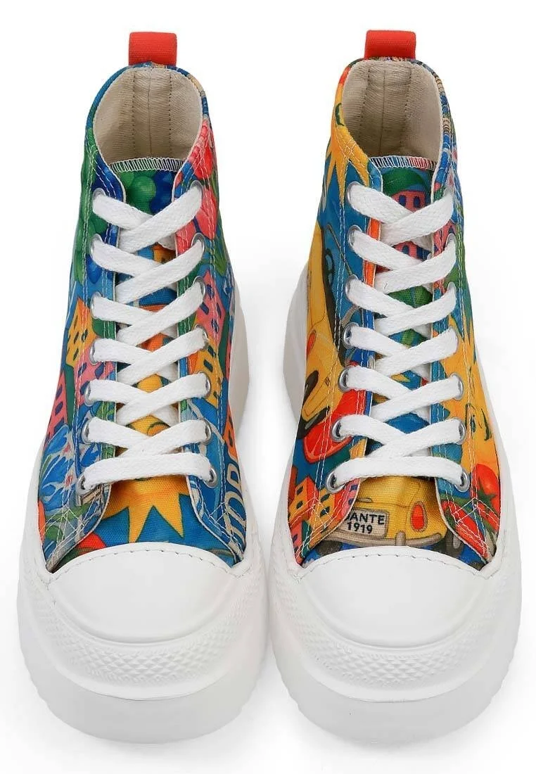 Women Vegan Multicolor Platform High Sneakers - Summer of Santorini Design