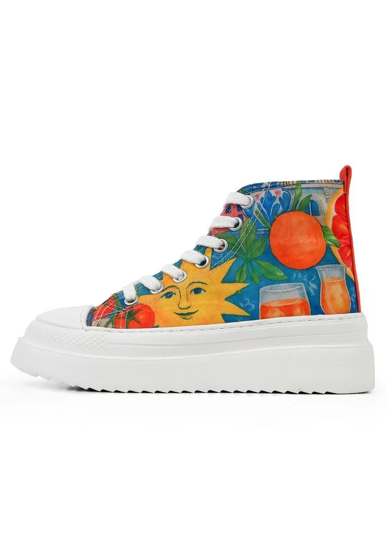 Women Vegan Multicolor Platform High Sneakers - Summer of Santorini Design