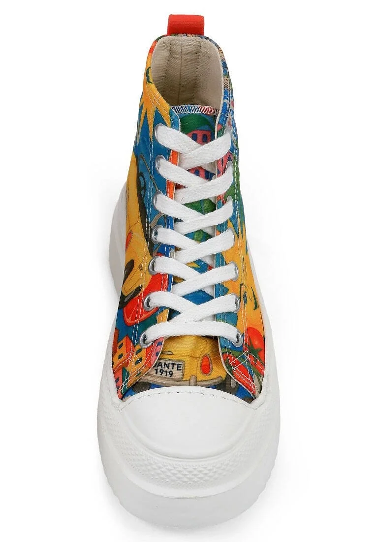 Women Vegan Multicolor Platform High Sneakers - Summer of Santorini Design