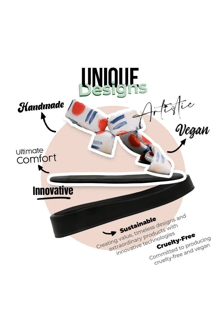 Women Vegan Leather White Wedge Sandals - Red Fish Blue Fish Design