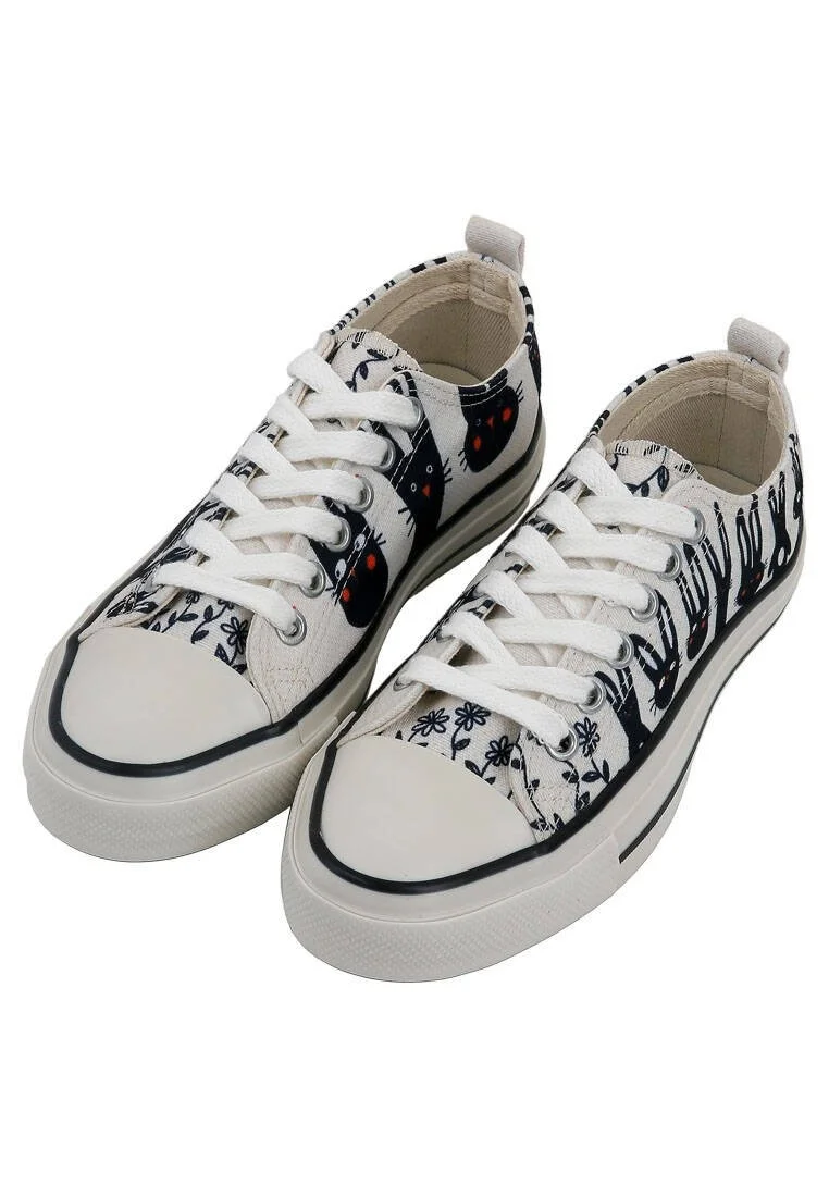 Women Vegan White Sneakers - Line of Rabbits Design