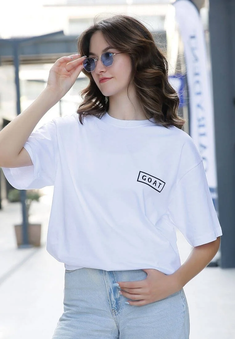 Women Vegan White T-Shirt - Goat Design