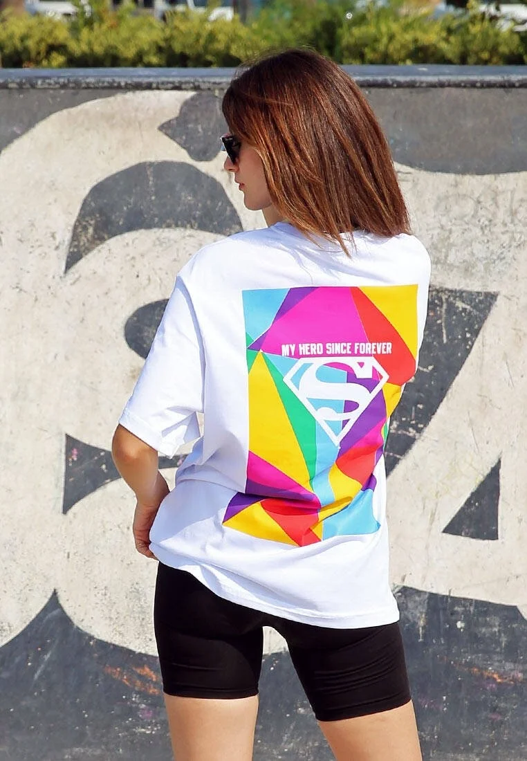 Women Vegan White T-Shirt - Warner Bros My Hero Since Forever Superman Design