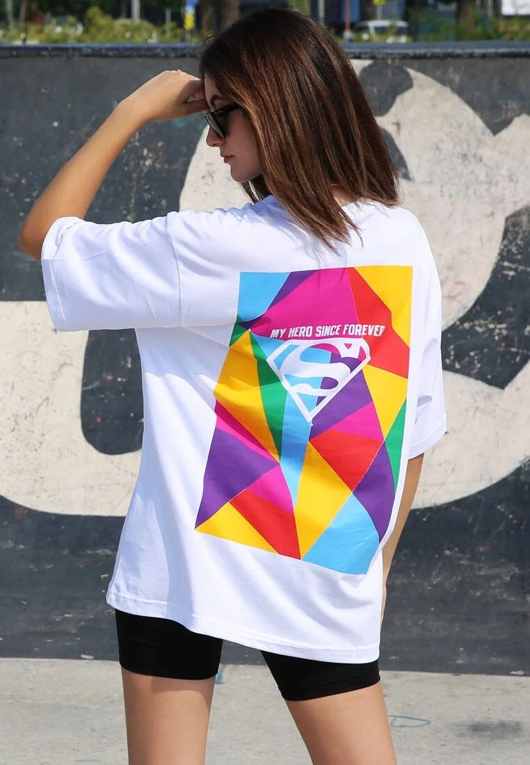 Women Vegan White T-Shirt - Warner Bros My Hero Since Forever Superman Design