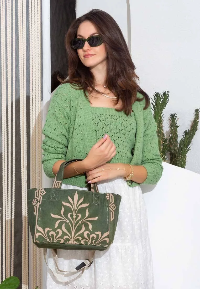 Women Vegan Green Medium Tote Bag - Antique Green Design