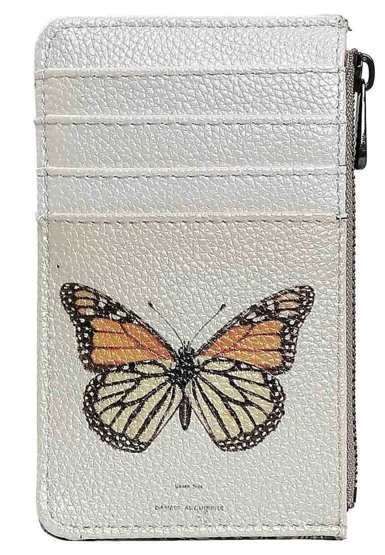 Women White Wallet - Moths and Butterflies Design