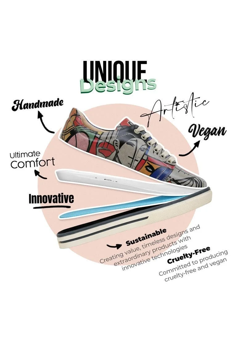 Kadın Vegan Deri Gri Sneakers - Cubic Faces Tasarım