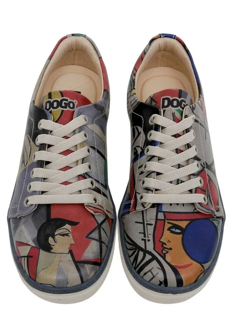 Women Vegan Leather Gray Sneakers - Cubic Faces Design