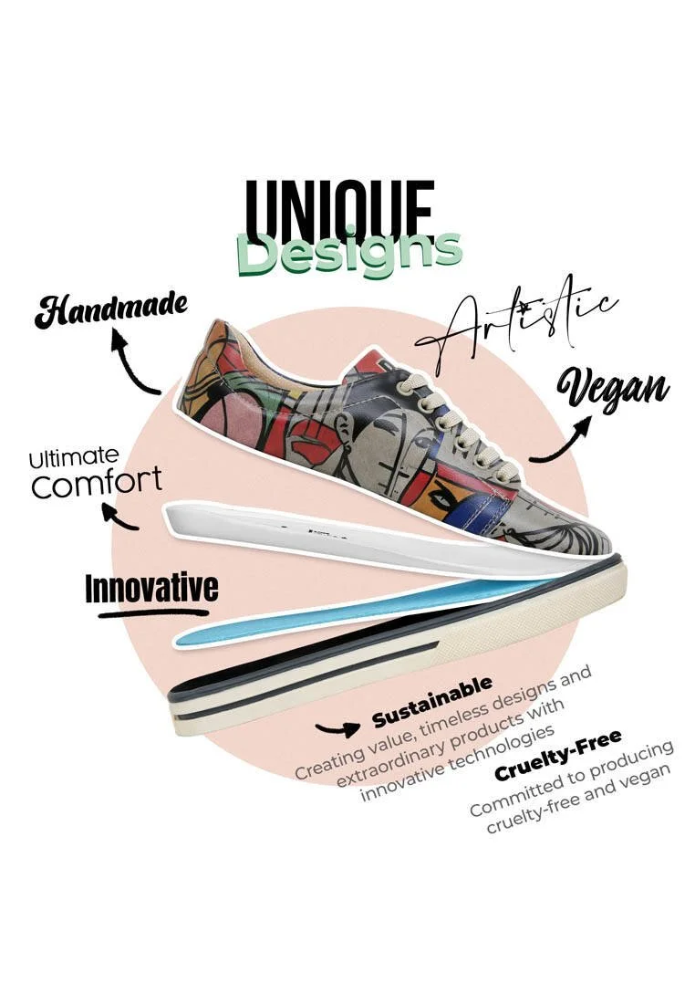 Women Vegan Leather Gray Sneakers - Cubic Faces Design