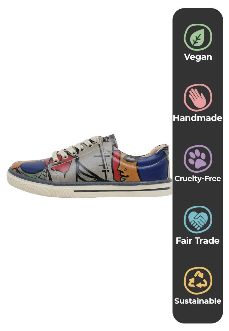 Women Vegan Leather Gray Sneakers - Cubic Faces Design