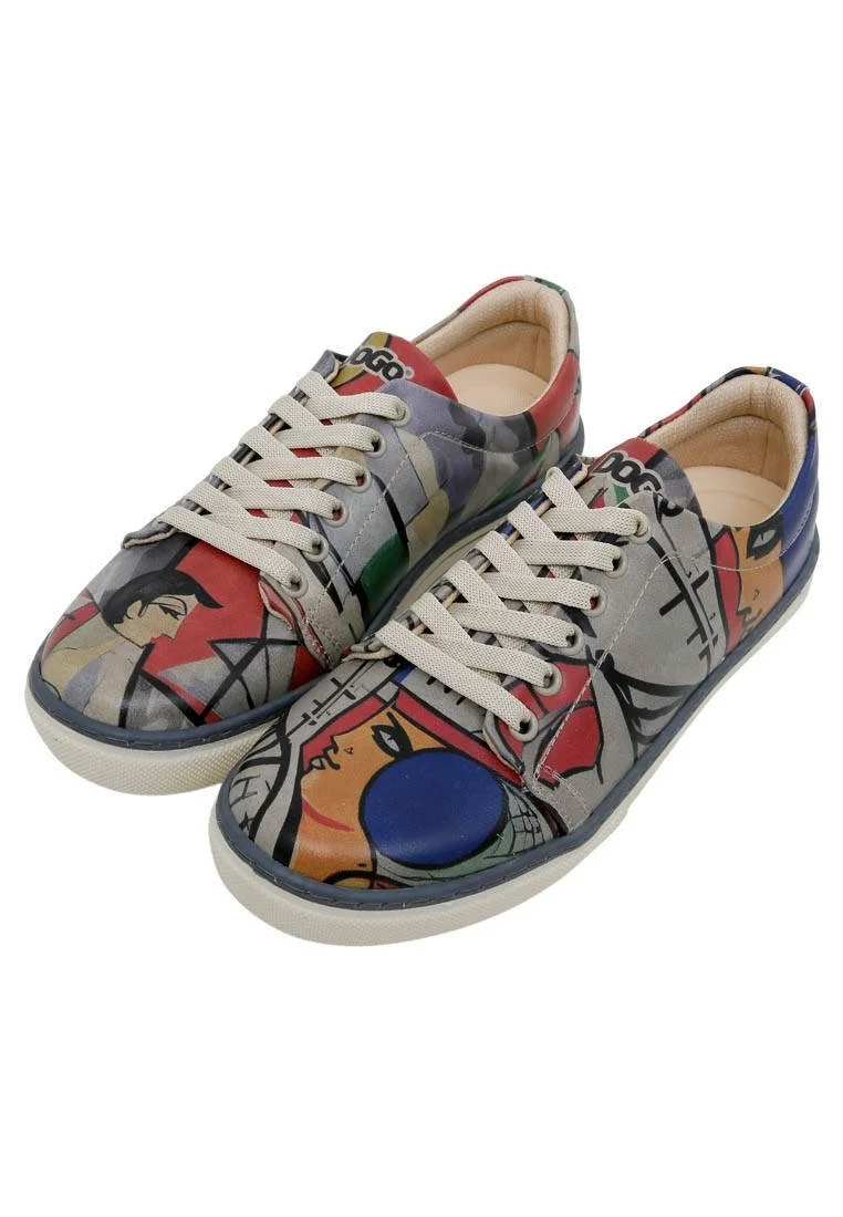 Femme Cuir Vegan Gris Baskets - Cubic Faces Motif