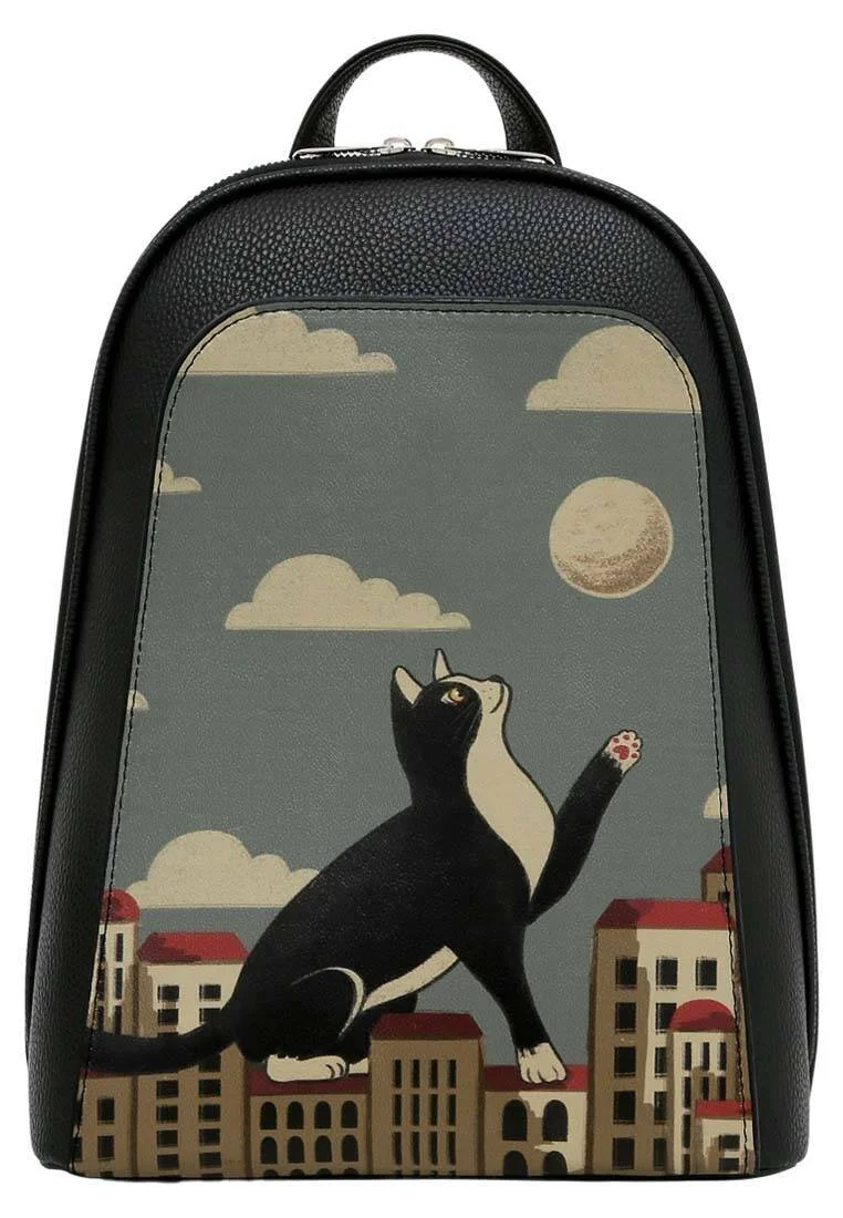 Women Vegan Leather Blue Backpack - Over the Moon Design