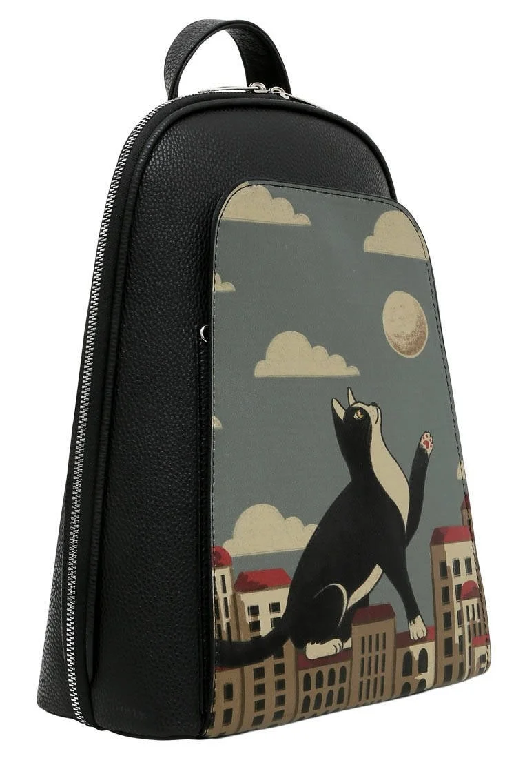 Women Vegan Leather Blue Backpack - Over the Moon Design
